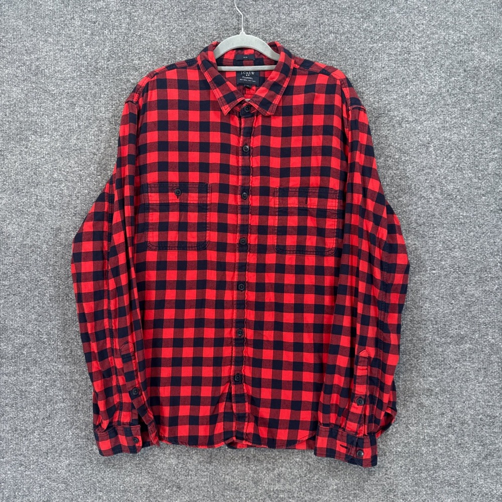 J.Crew Flannel Shirt Mens XL Red Buffalo Check Plaid Slim Fit Button Down